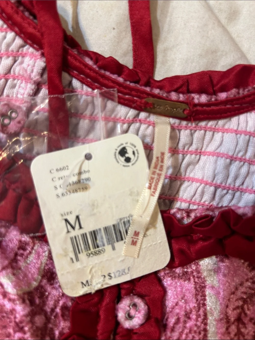 Free People Pink Paisley Ruffled Button Crop Blouse